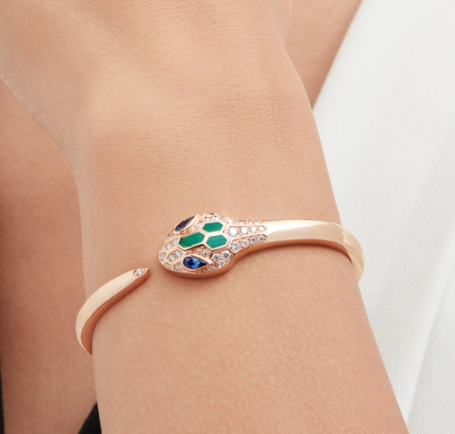 Bvlgari Serpenti Bracelet Pink Gold Cubic Zirconia Open