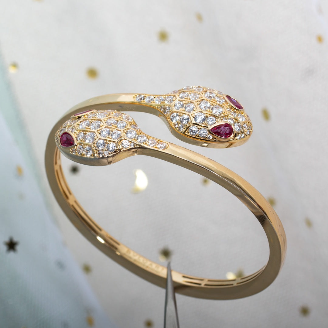 Bvlgari Serpenti Bracelet Pink Gold Cubic Zirconia Double Snake