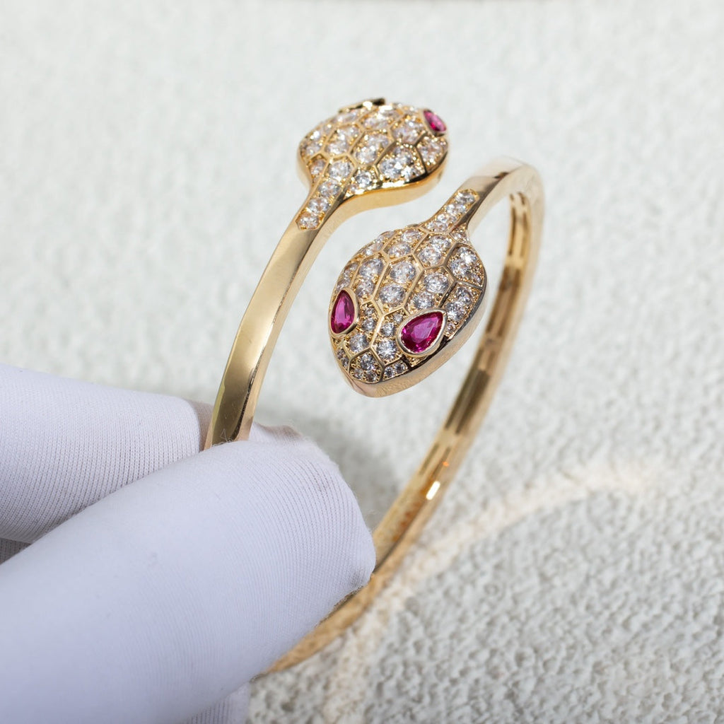 Bvlgari Serpenti Bracelet Pink Gold Cubic Zirconia Double Snake