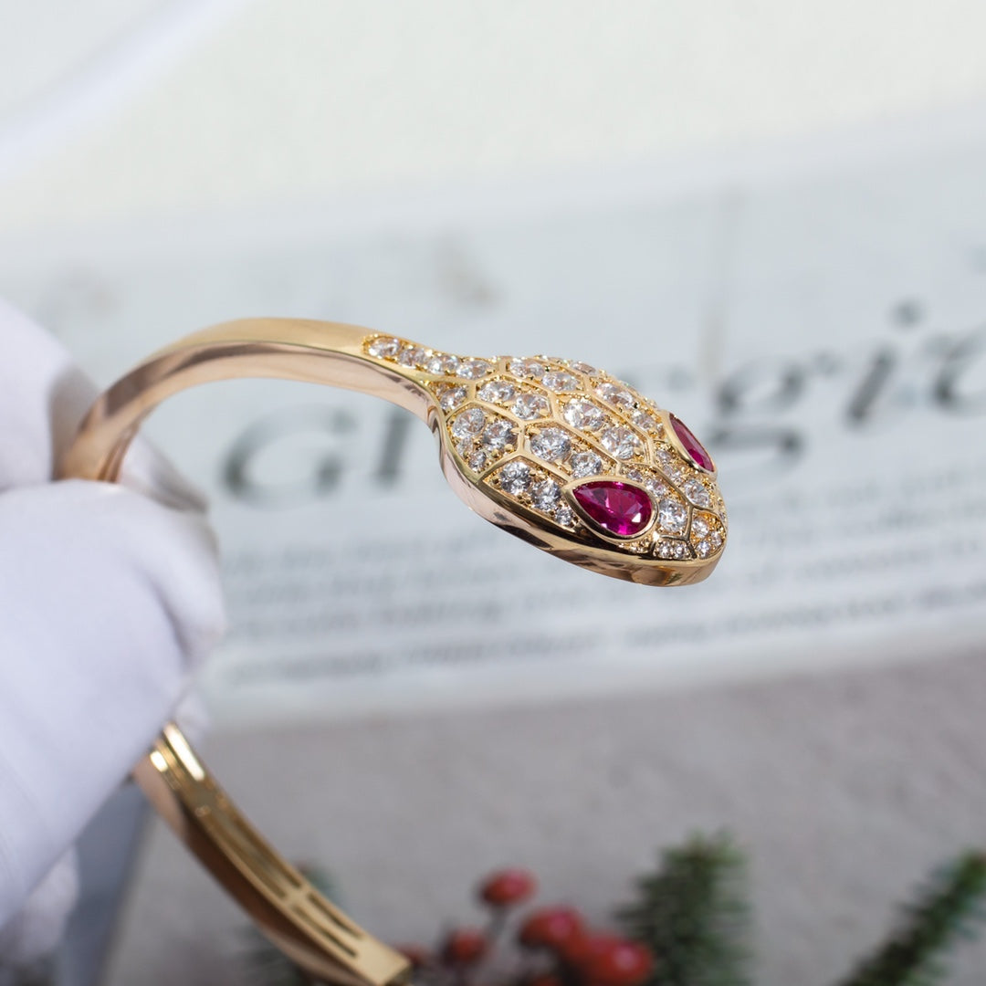 Bvlgari Serpenti Bracelet Pink Gold Cubic Zirconia Double Snake