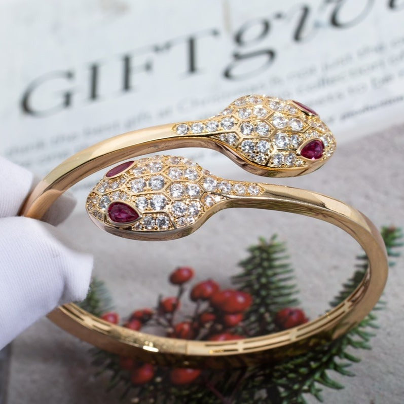Bvlgari Serpenti Bracelet Pink Gold Cubic Zirconia Double Snake