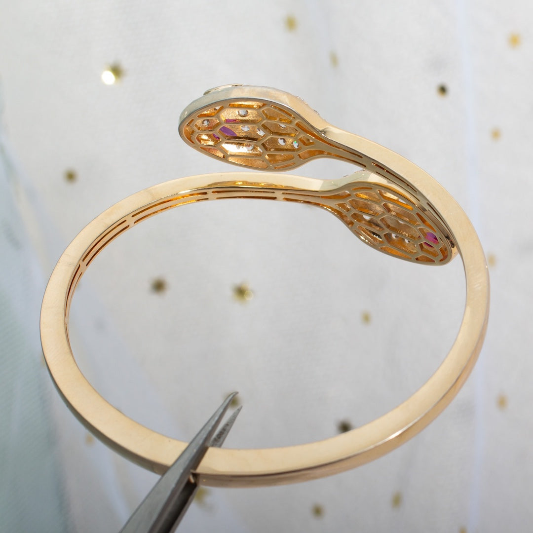 Bvlgari Serpenti Bracelet Pink Gold Cubic Zirconia Double Snake