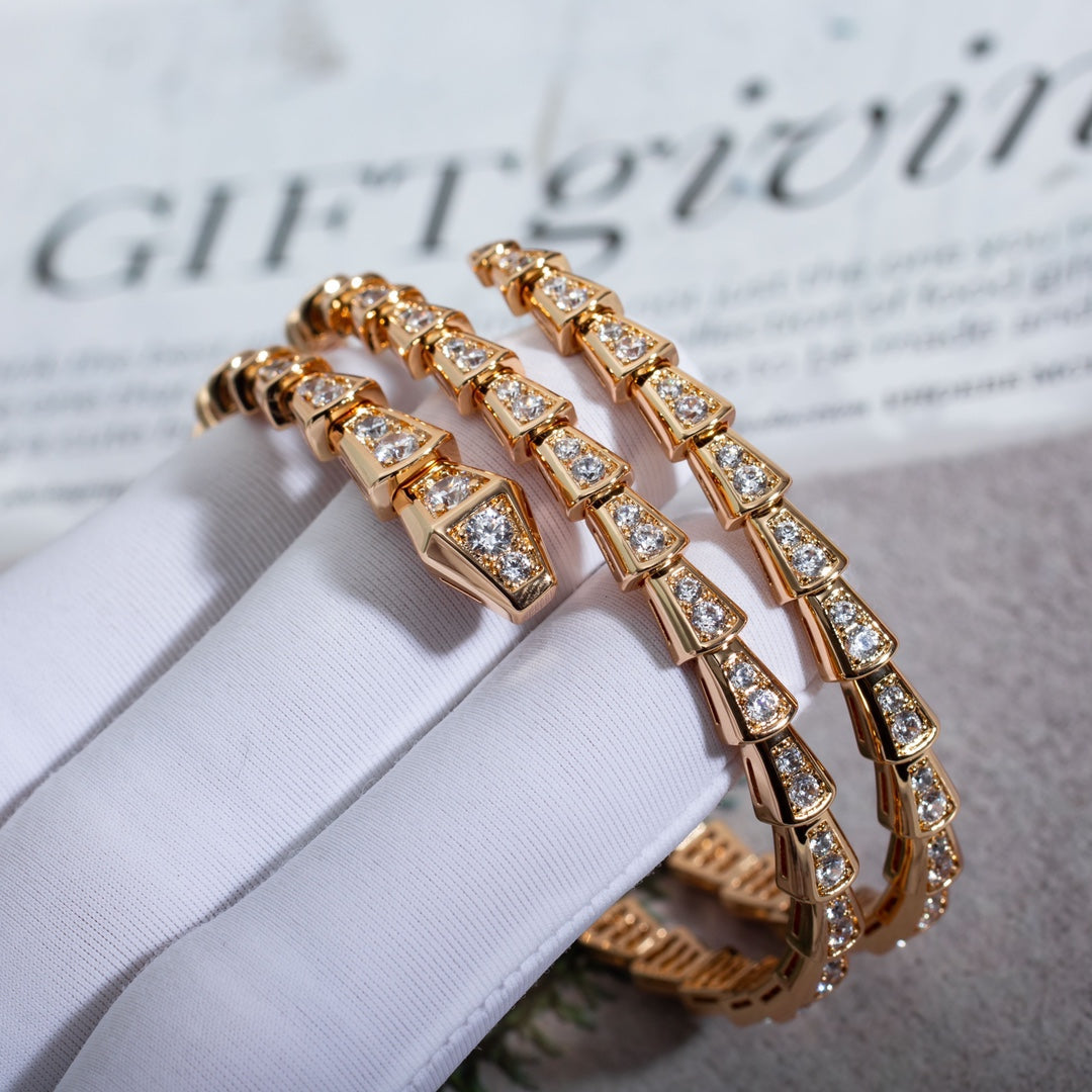 Bvlgari Serpenti Bracelet Pink Gold Cubic Zirconia Double Row
