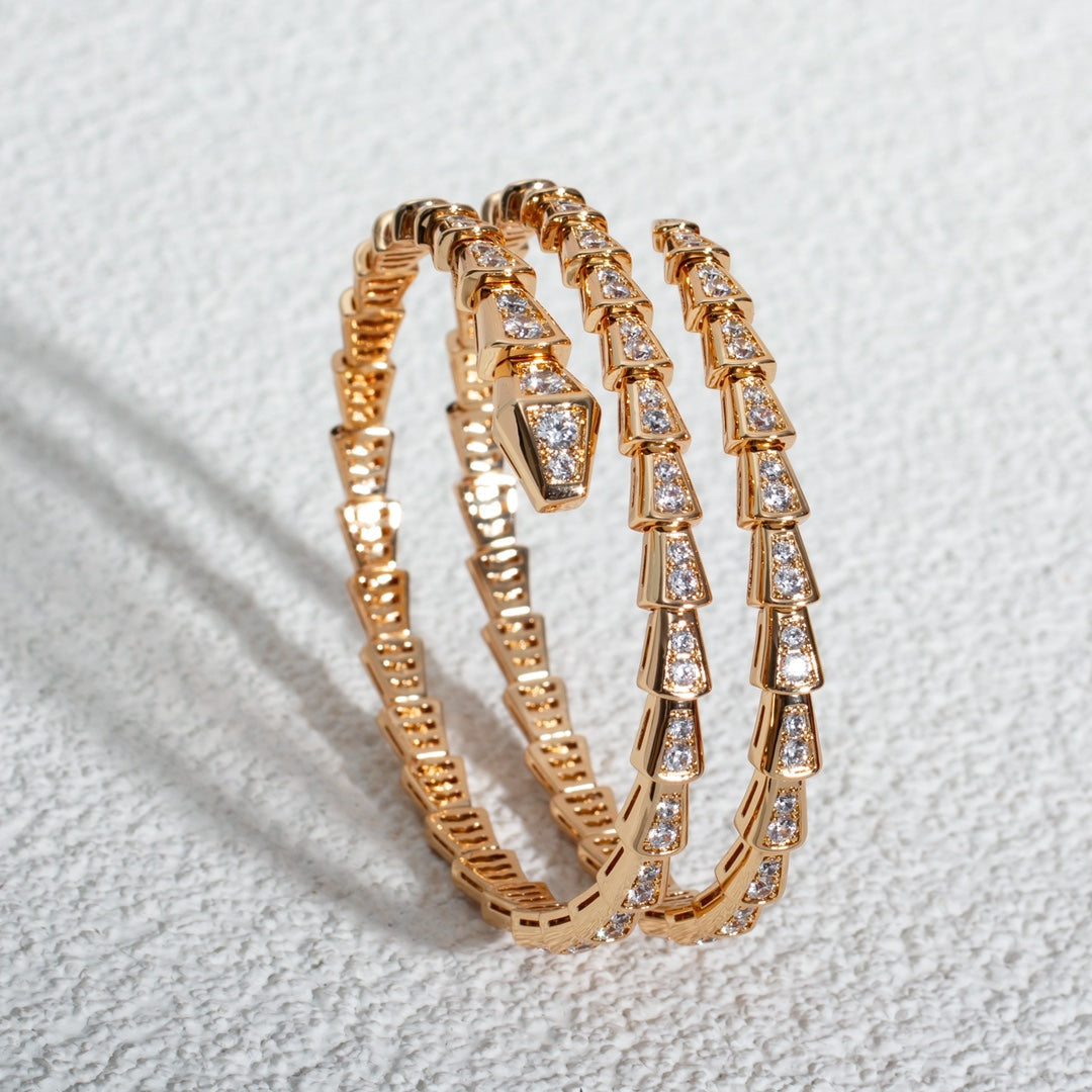 Bvlgari Serpenti Bracelet Pink Gold Cubic Zirconia Double Row