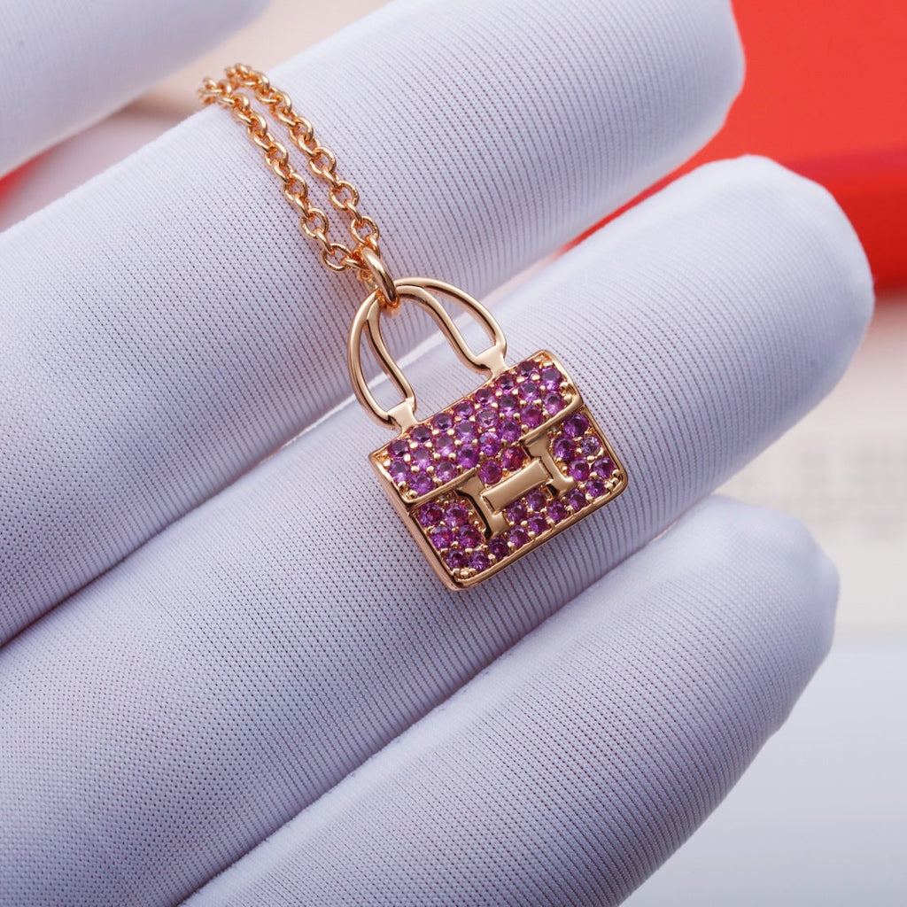 Hermes Constance Pendant Purple Cubic Zirconia Necklace