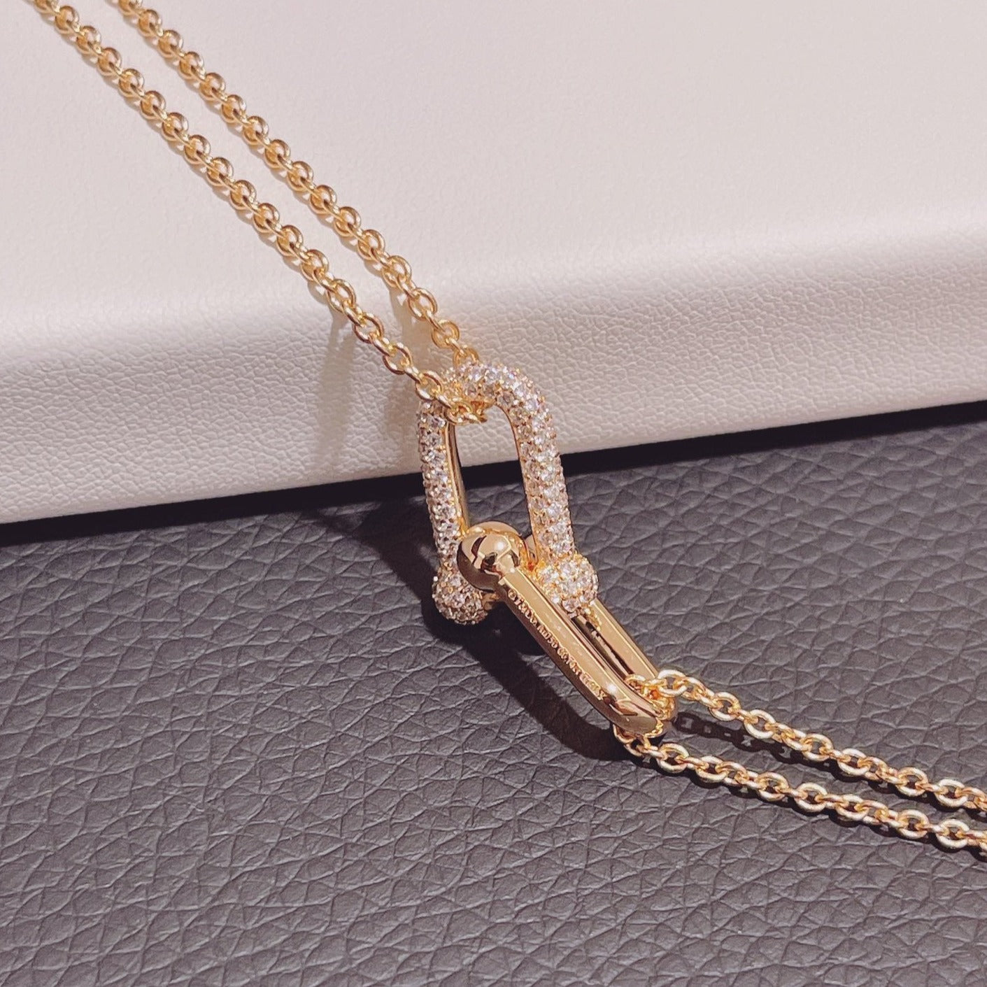 Tiffany Hardwear Double Link Pendant Pink Gold Cubic Zirconia Necklace