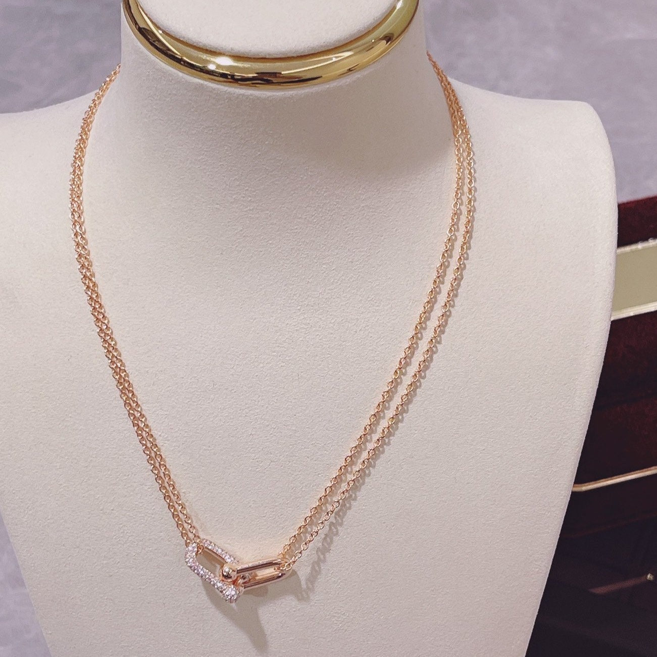 Tiffany Hardwear Double Link Pendant Pink Gold Cubic Zirconia Necklace