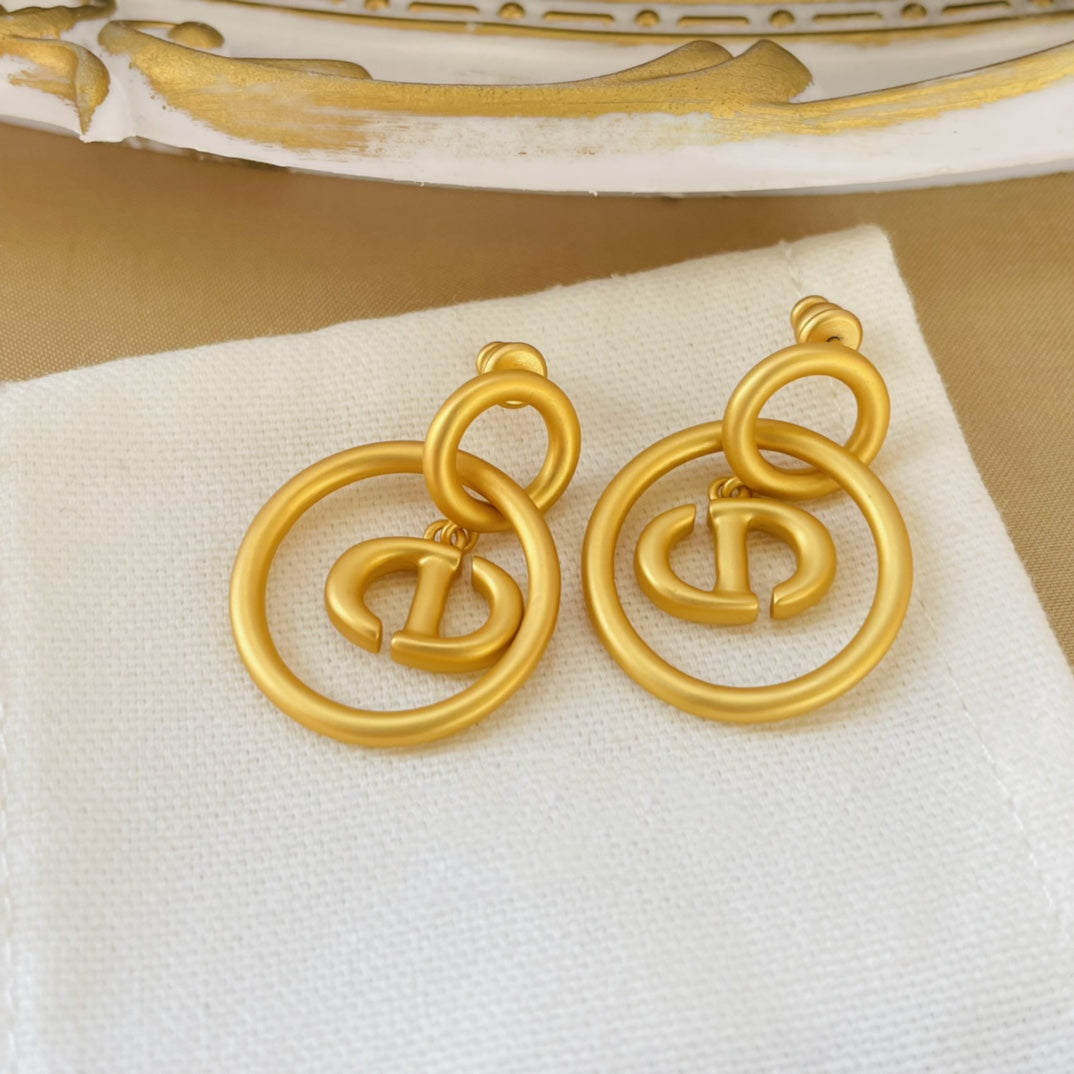 Dior CD Navy Earrings Gold