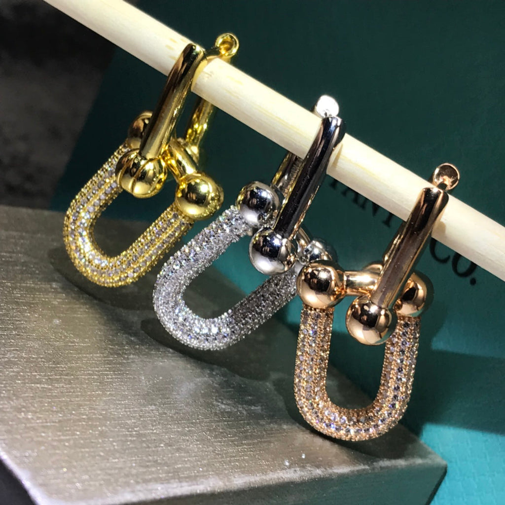 Tiffany Hardware Drop Earrings Double Link Cubic Zirconia