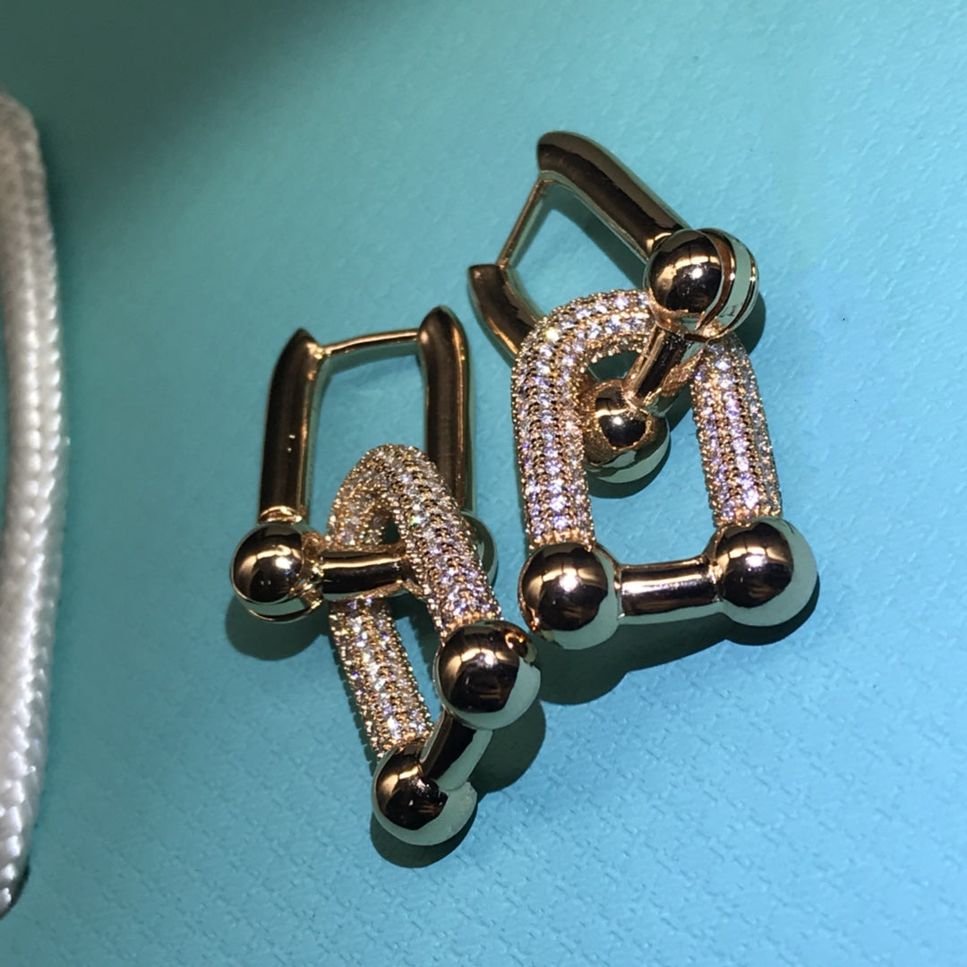 Tiffany Hardware Drop Earrings Double Link Cubic Zirconia