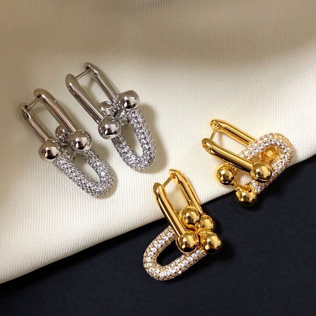 Tiffany Hardware Drop Earrings Double Link Cubic Zirconia