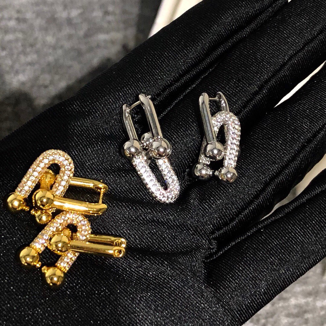 Tiffany Hardware Drop Earrings Double Link Cubic Zirconia