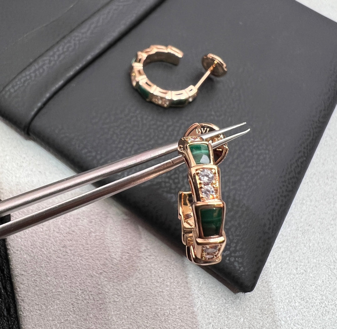 Bvlgari Serpenti Malachite Pink Gold Earrings