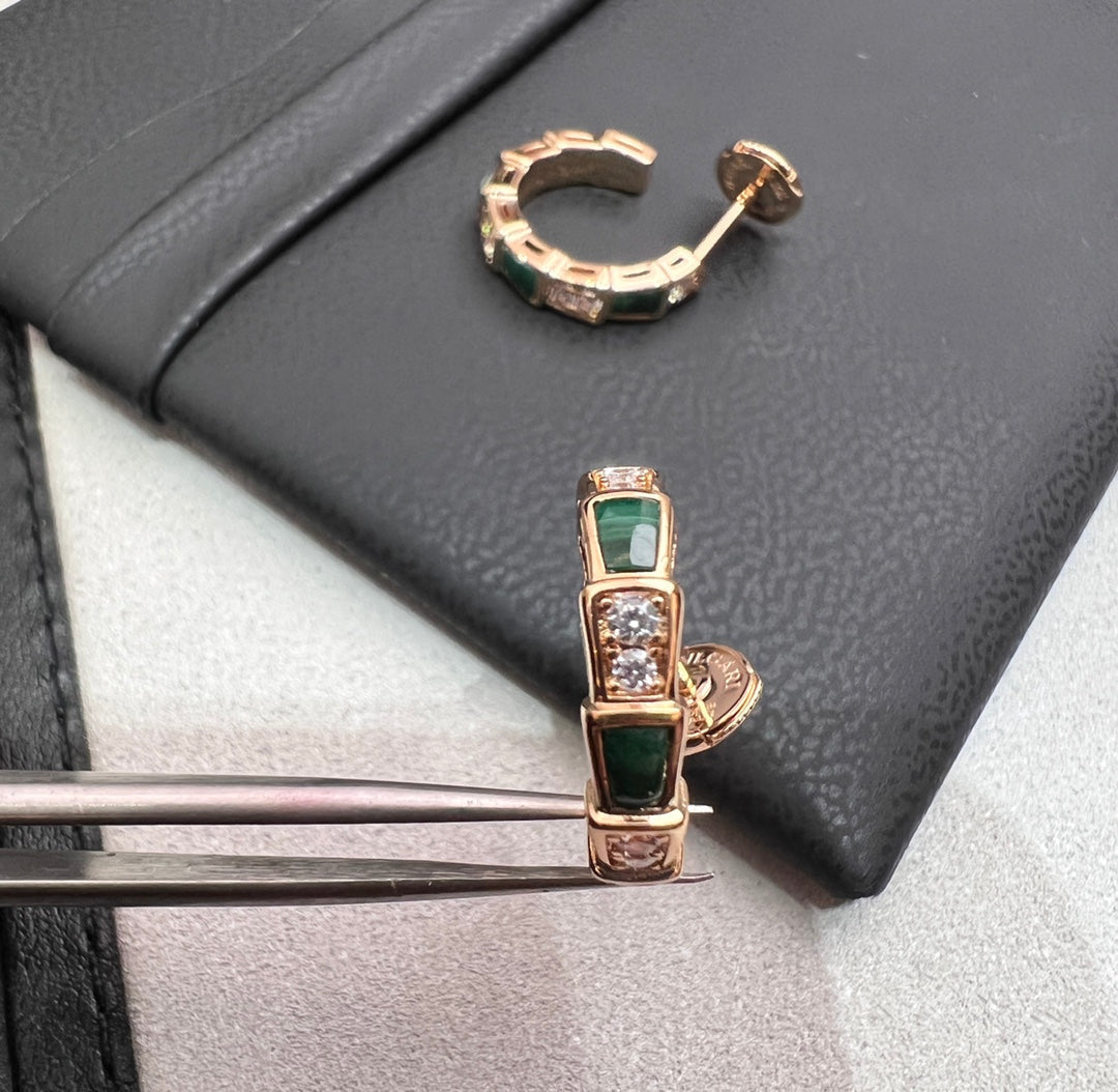 Bvlgari Serpenti Malachite Pink Gold Earrings