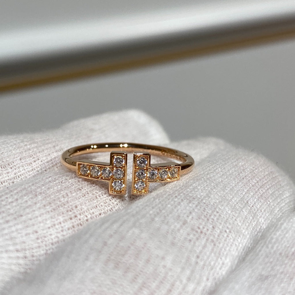 Tiffany T Wire Ring Cubic Zirconia Pink Gold