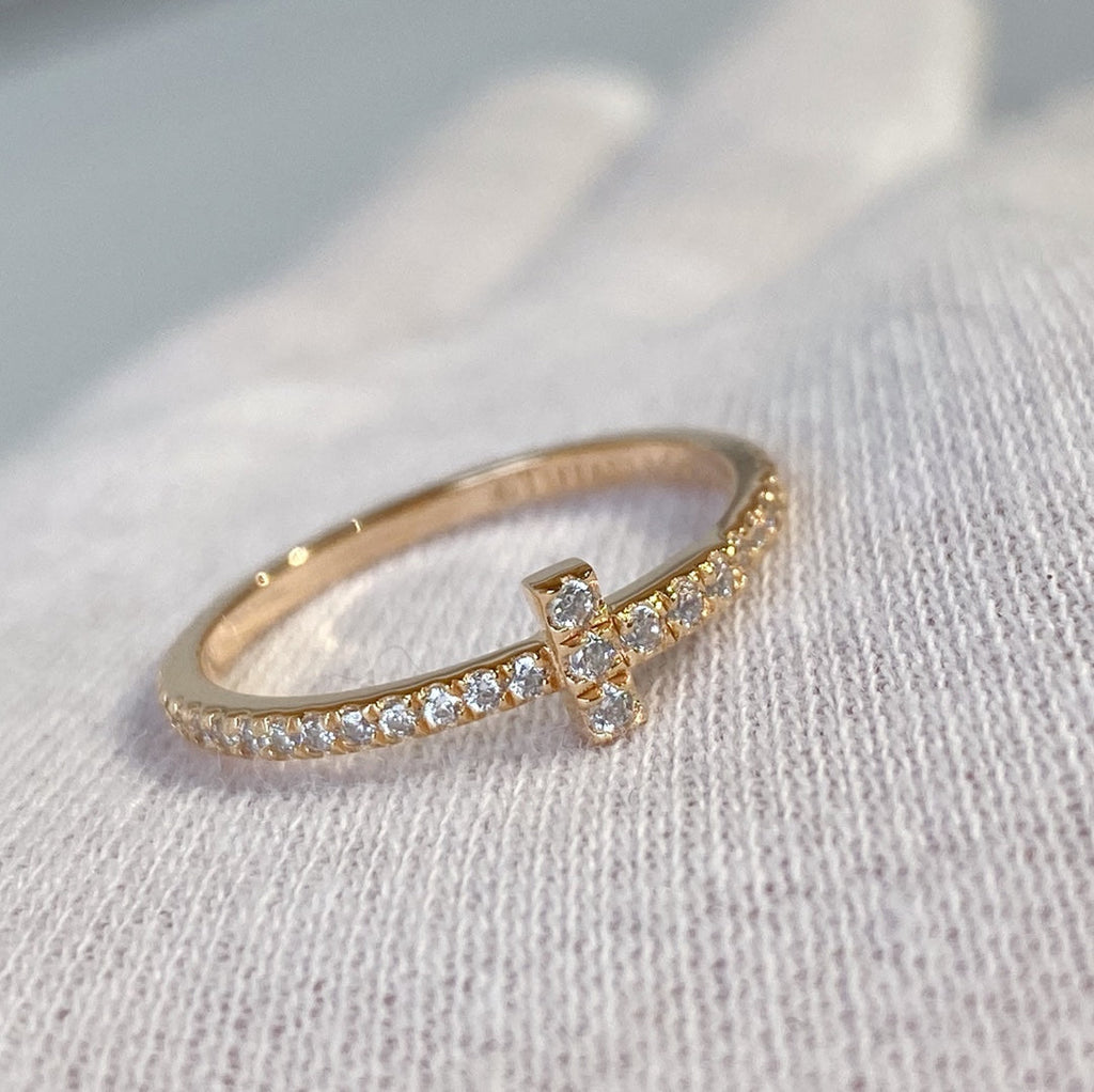 Tiffany T Ring Cubic Zirconia Pink Gold