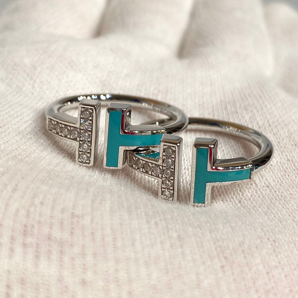 Tiffany T Wire Turquoise Cubic Zirconia Ring Silver