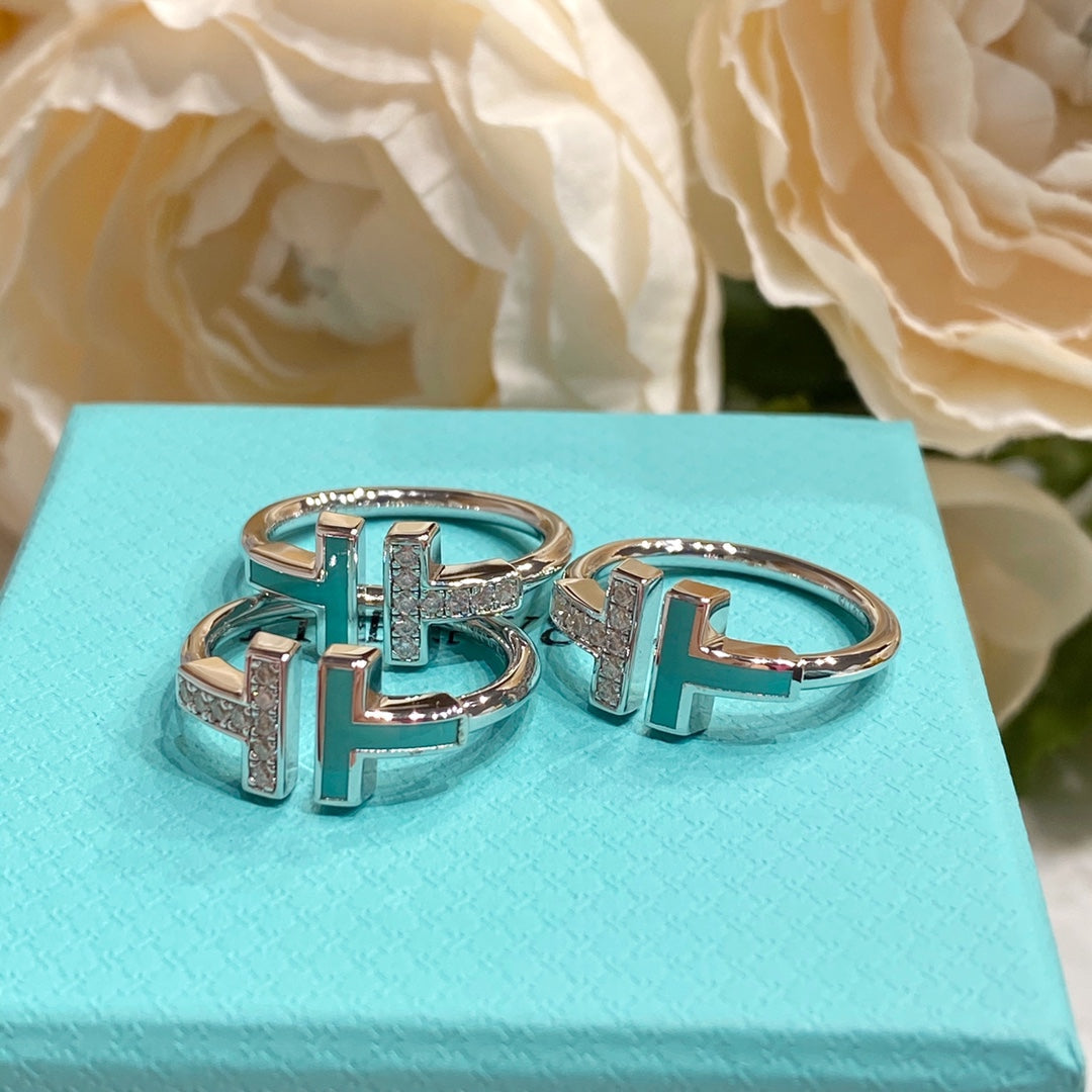 Tiffany T Wire Turquoise Cubic Zirconia Ring Silver