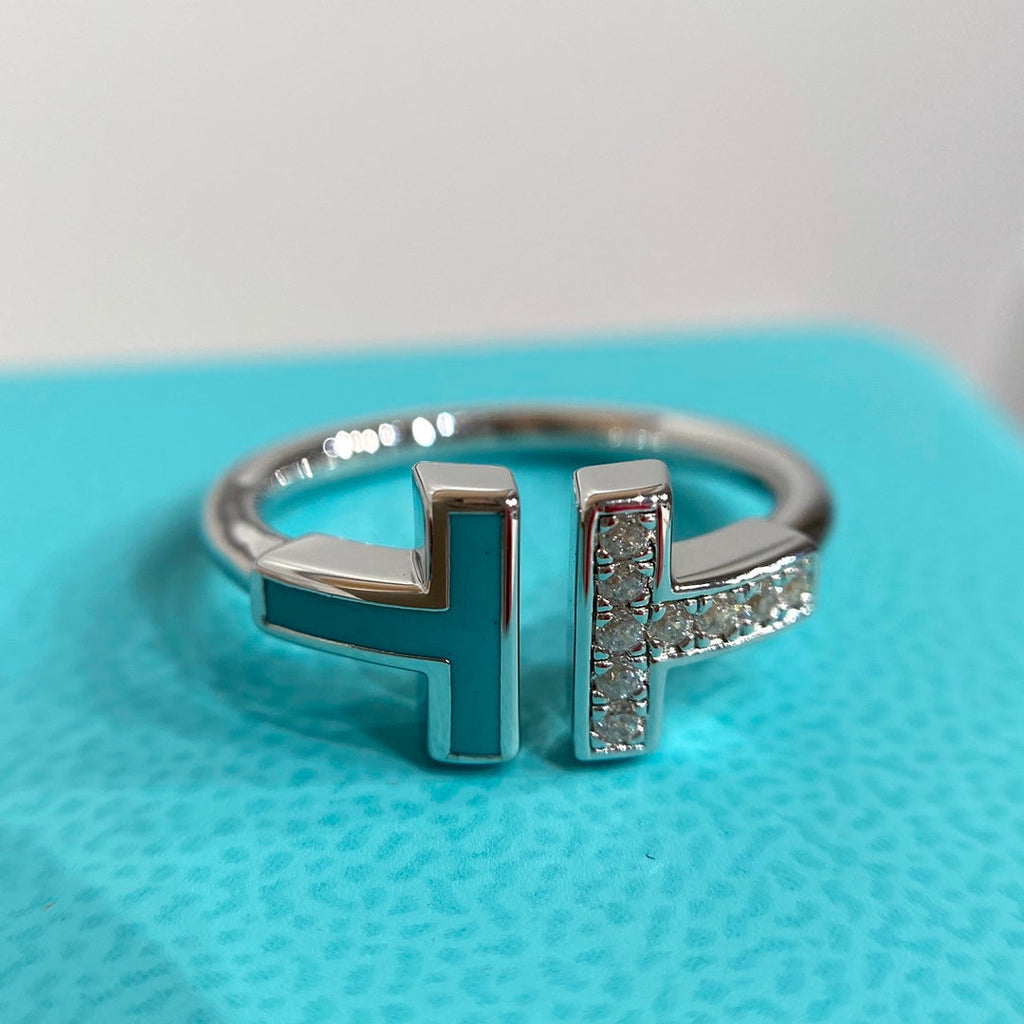 Tiffany T Wire Turquoise Cubic Zirconia Ring Silver
