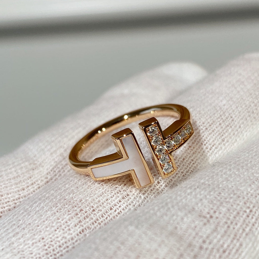 Tiffany T Wire MOP Cubic Zirconia Ring Pink Gold