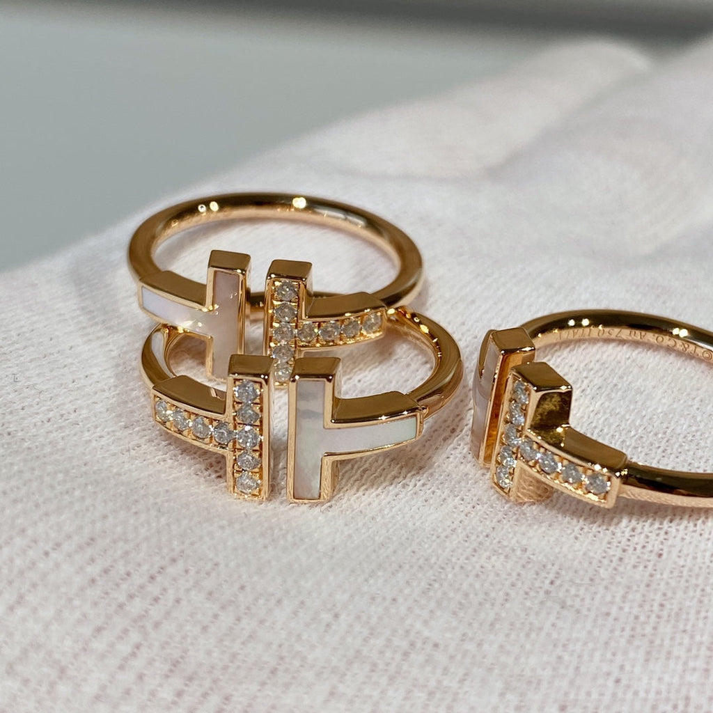 Tiffany T Wire MOP Cubic Zirconia Ring Pink Gold
