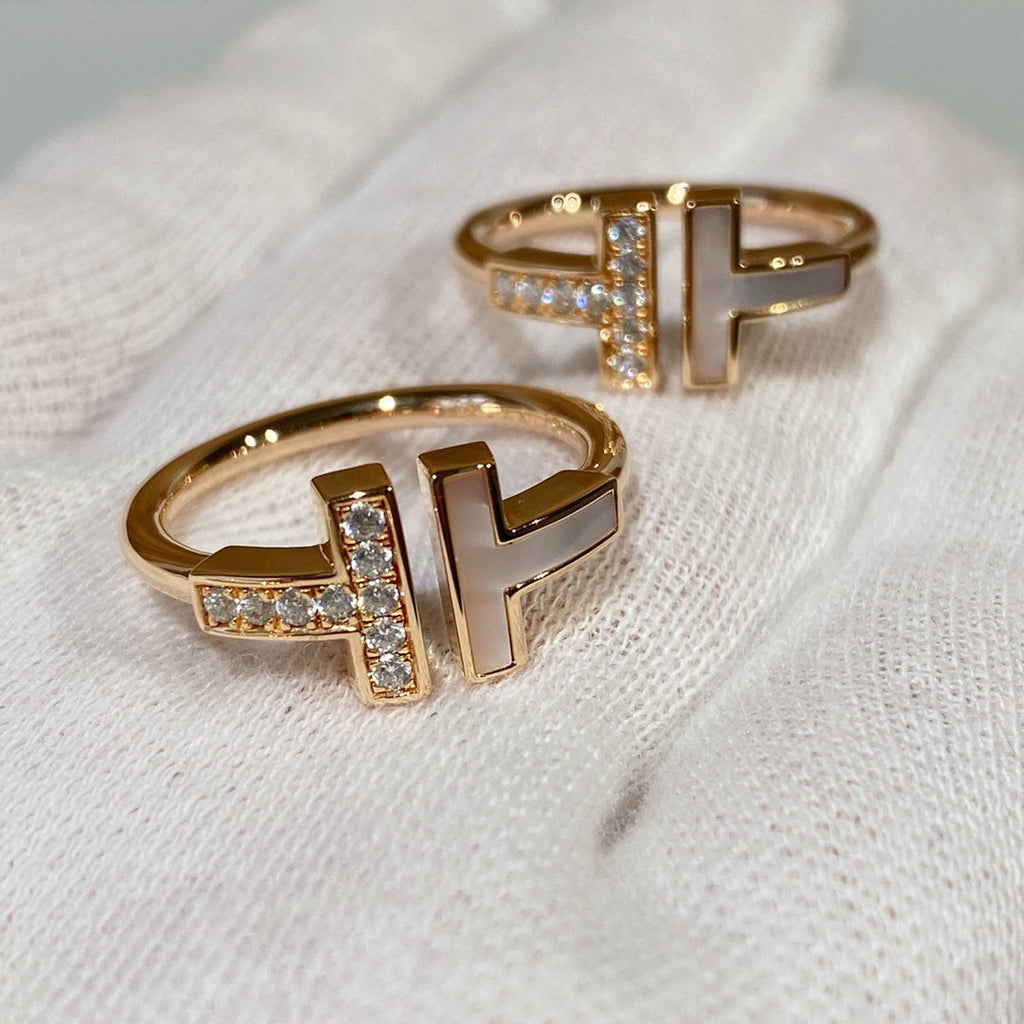 Tiffany T Wire MOP Cubic Zirconia Ring Pink Gold