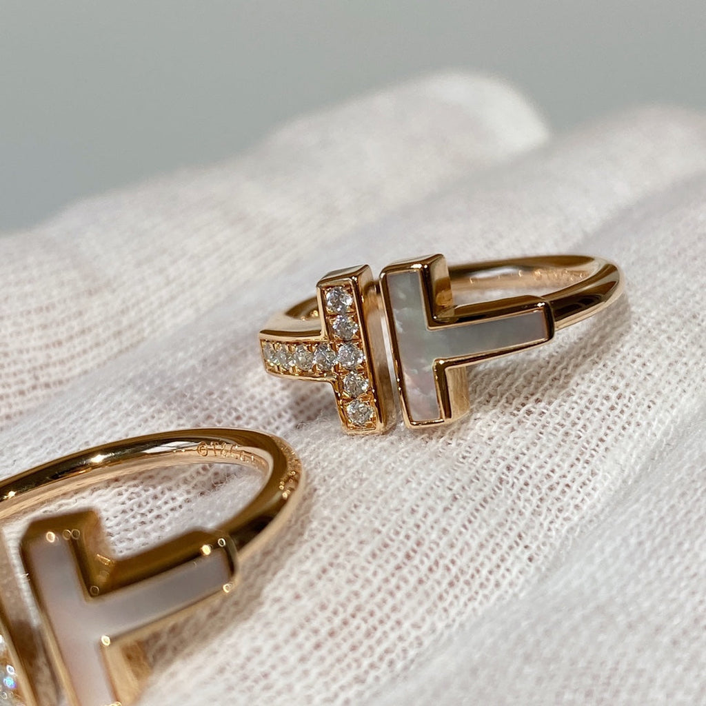 Tiffany T Wire MOP Cubic Zirconia Ring Pink Gold