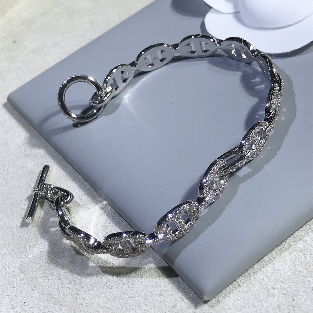 Hermes Chaine Bracelet Silver Cubic Zirconia