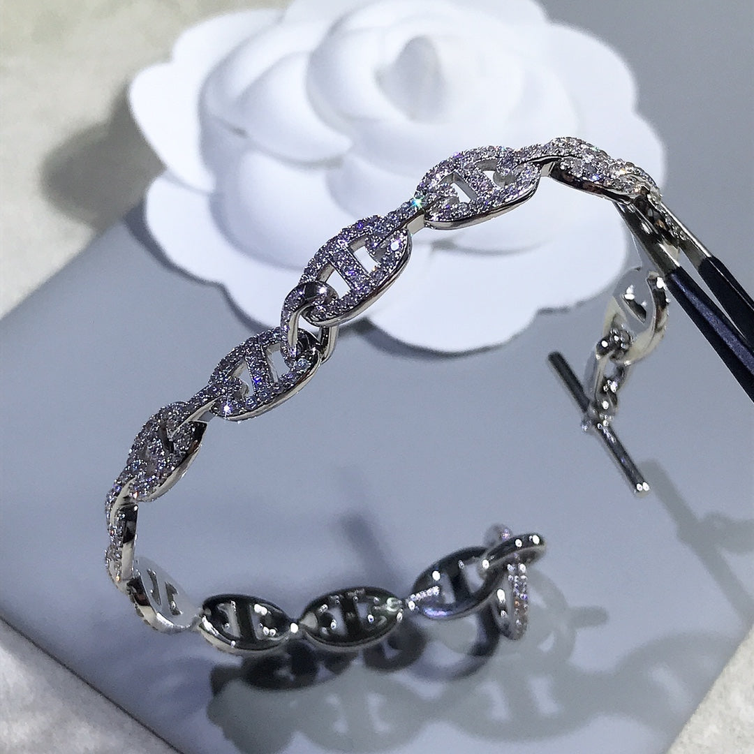 Hermes Chaine Bracelet Silver Cubic Zirconia