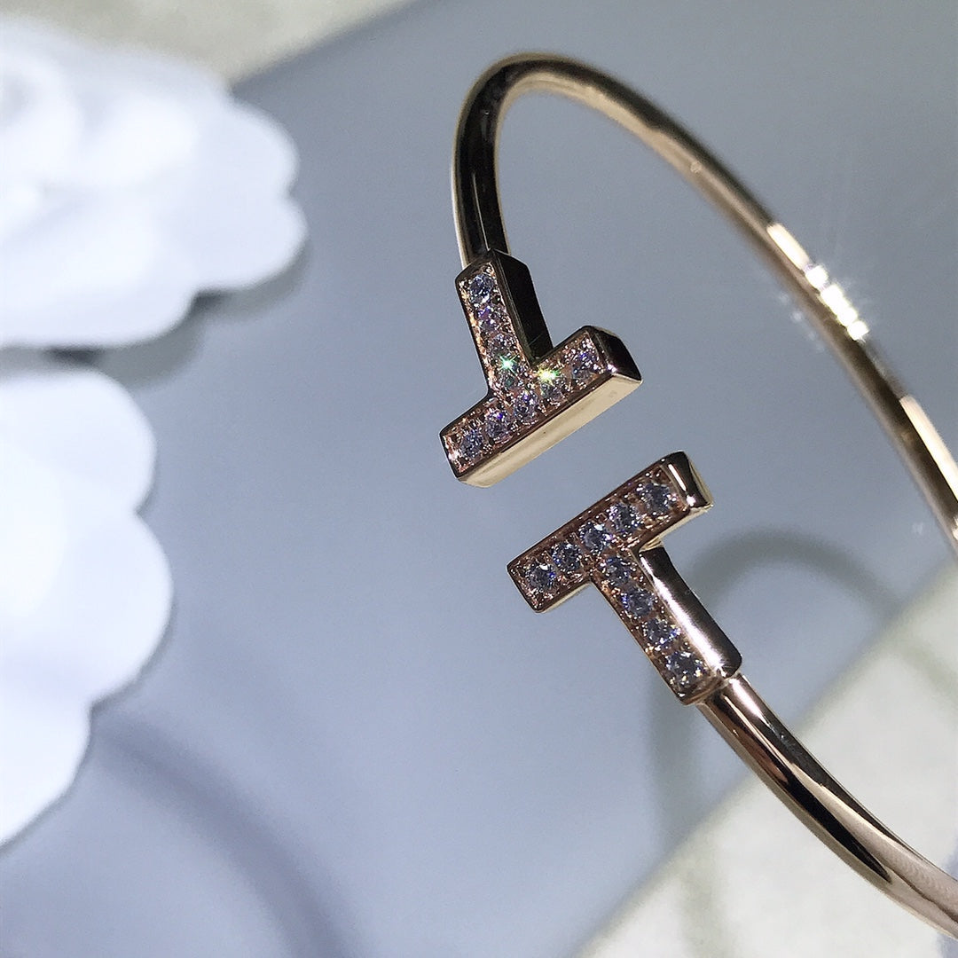 Tiffany T Bracelet Pink Gold 1.8MM Cubic Zirconia