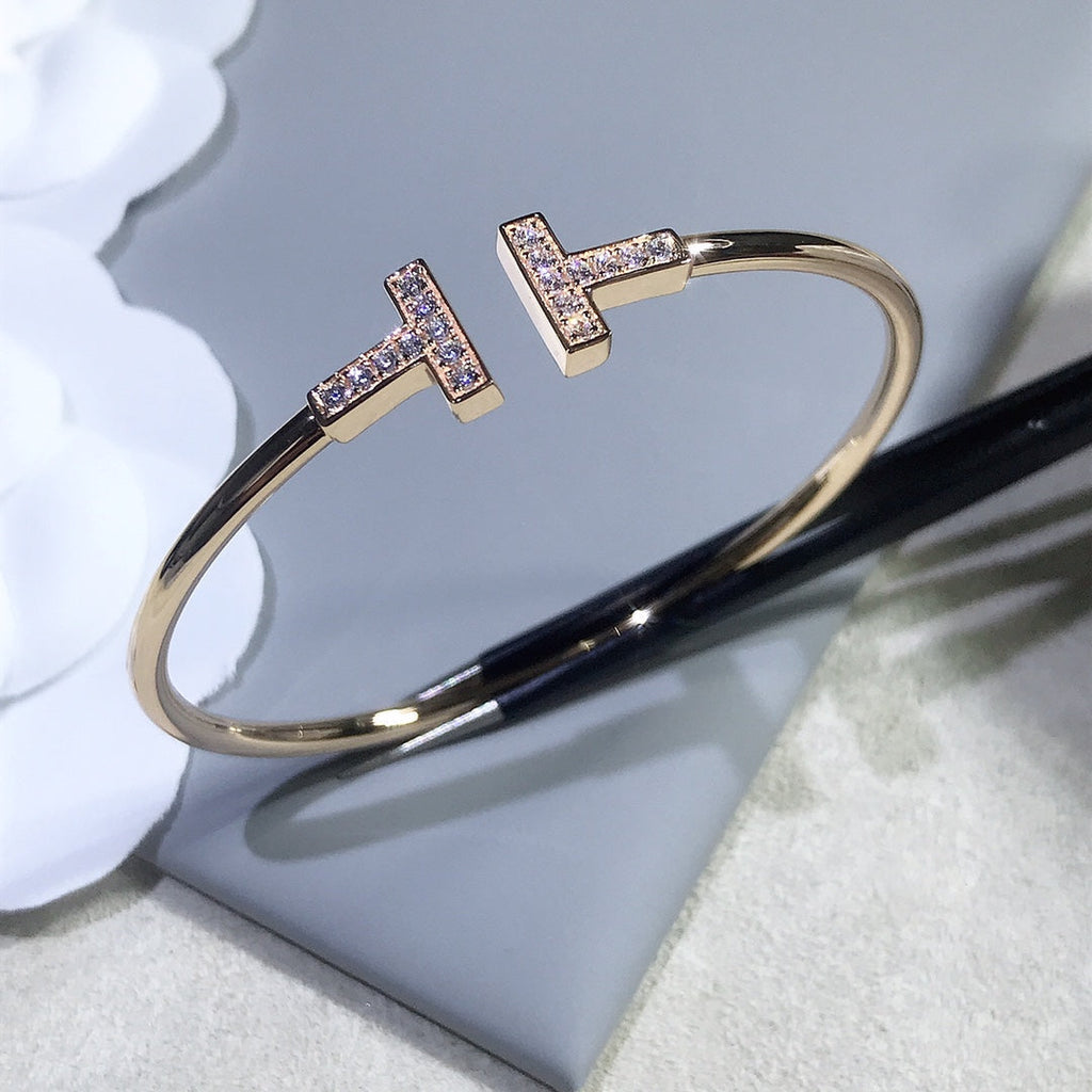 Tiffany T Bracelet Pink Gold 1.8MM Cubic Zirconia