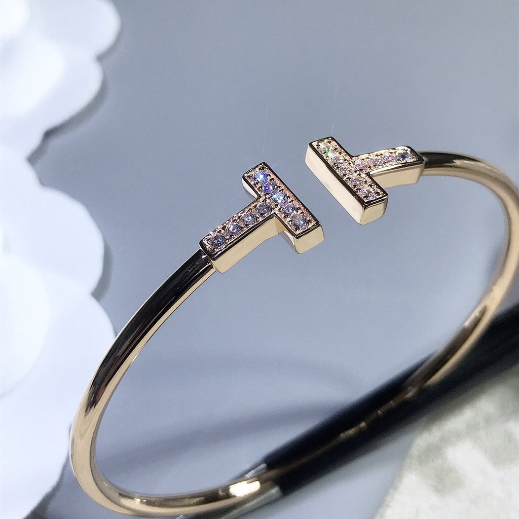 Tiffany T Bracelet Pink Gold 1.8MM Cubic Zirconia