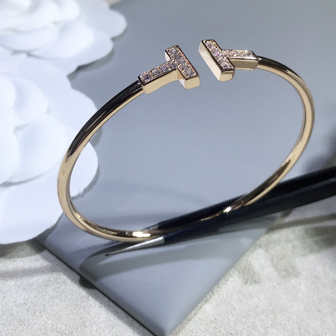 Tiffany T Bracelet Pink Gold 1.8MM Cubic Zirconia