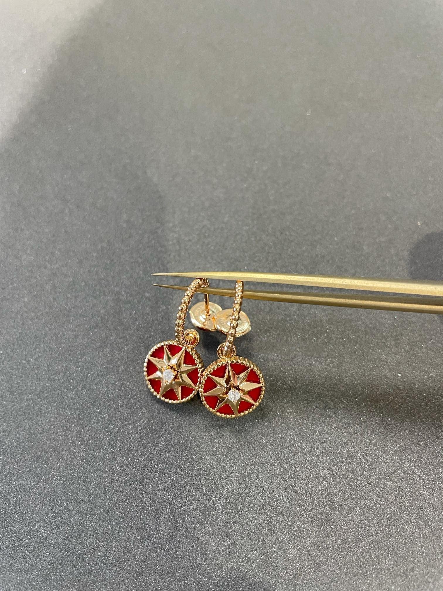 Dior Lucky Star Pink Gold Carnelian Earrings - 8923