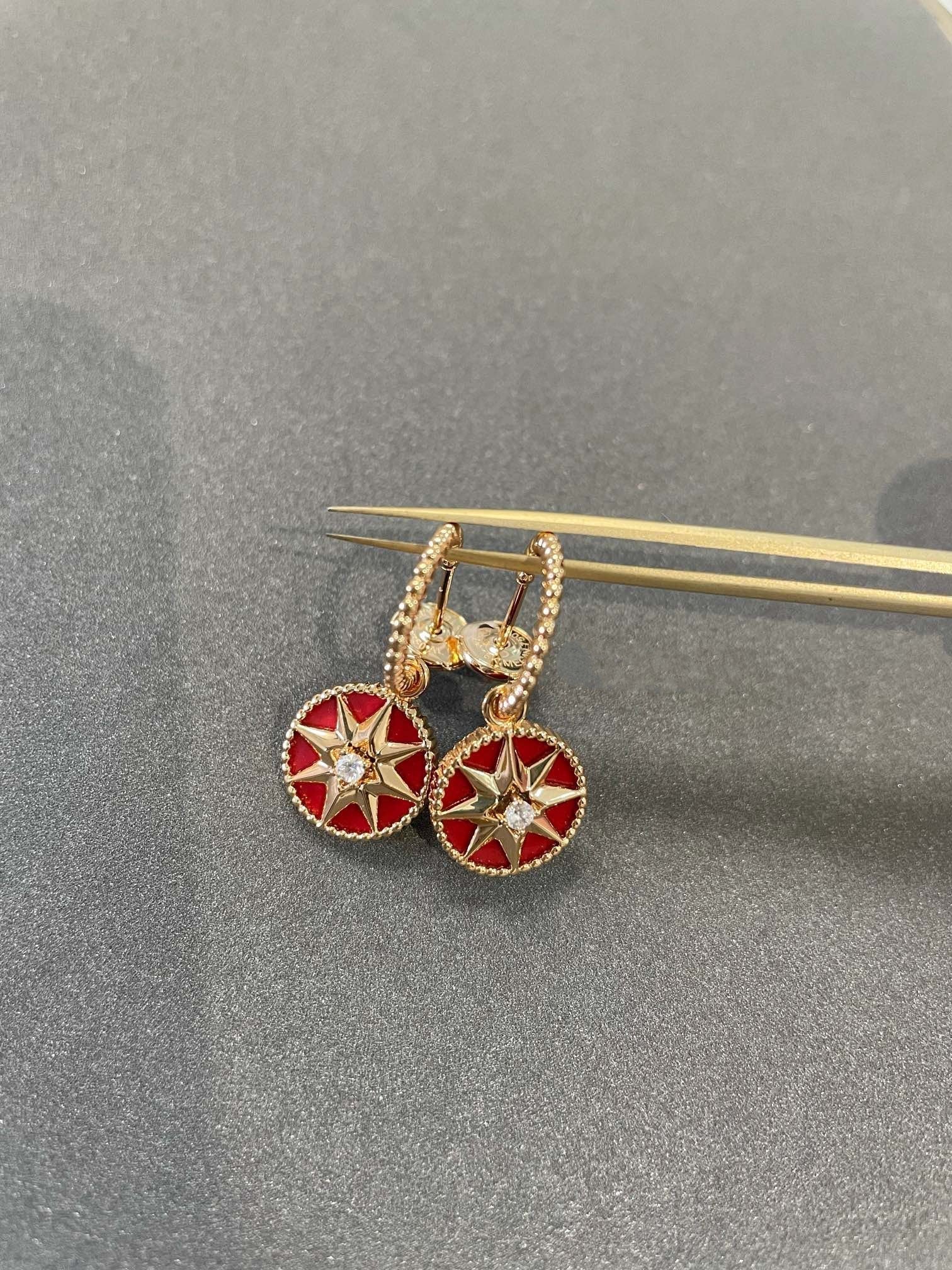 Dior Lucky Star Pink Gold Carnelian Earrings - Style 2