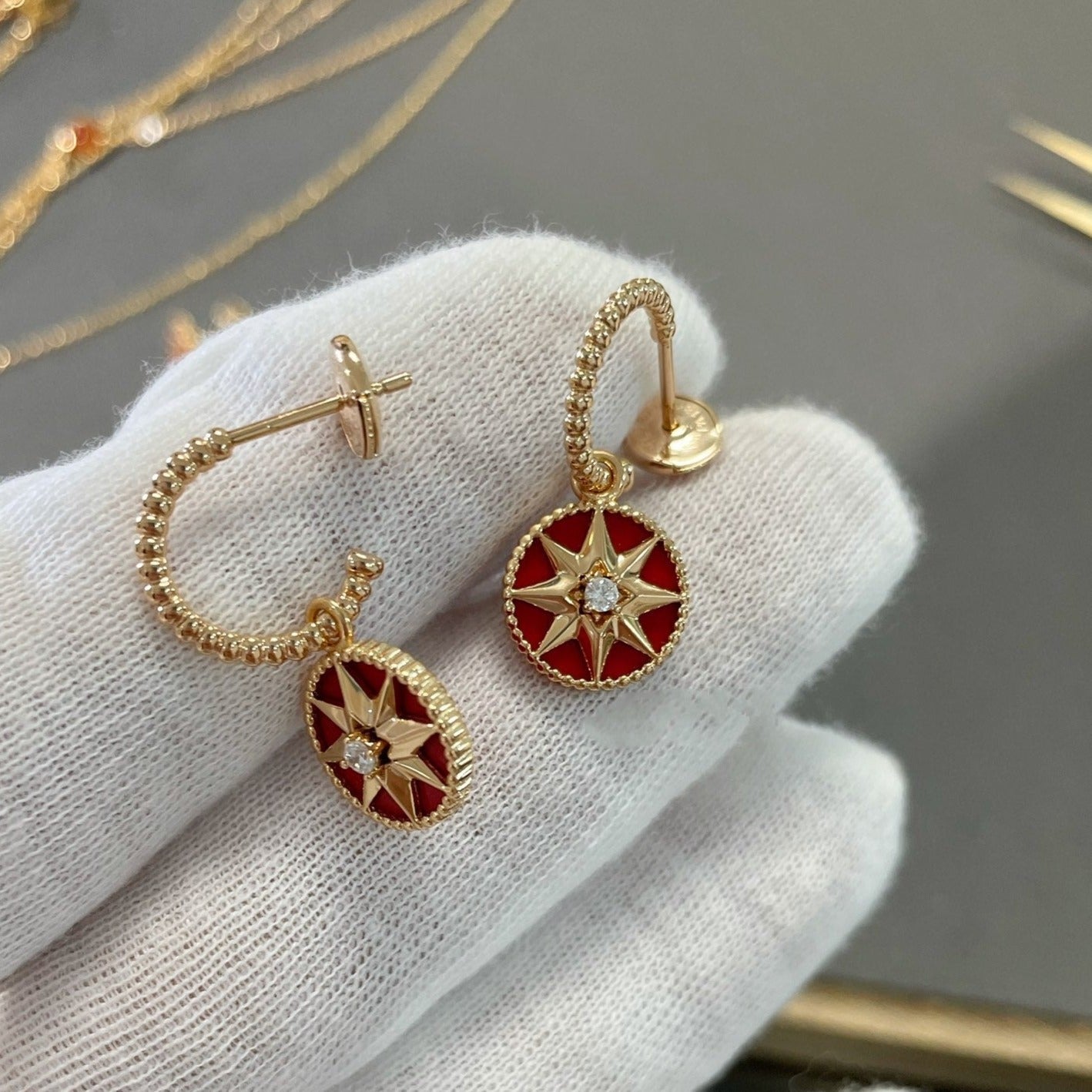 Dior Lucky Star Pink Gold Carnelian Earrings - 8923