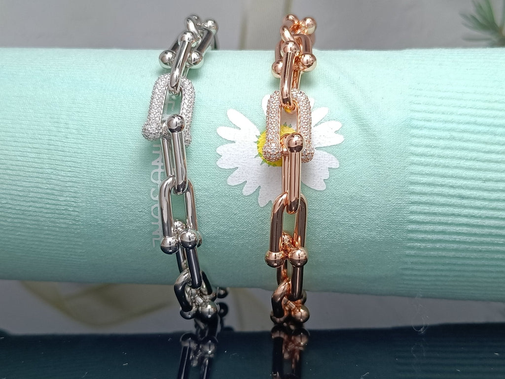 Tiffany Hardwear Bracelet Pink Gold and Silver Cubic Zirconia