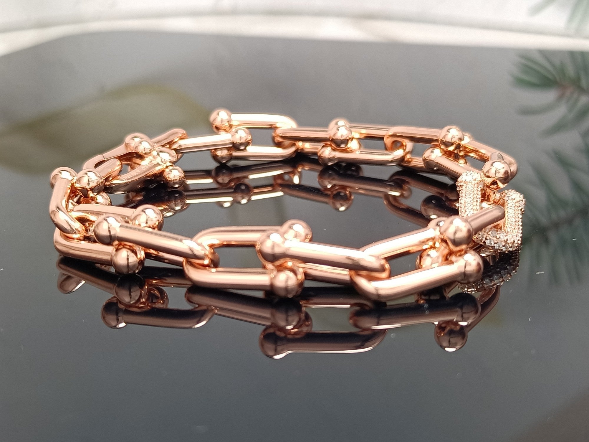 Tiffany Hardwear Bracelet Pink Gold and Silver Cubic Zirconia