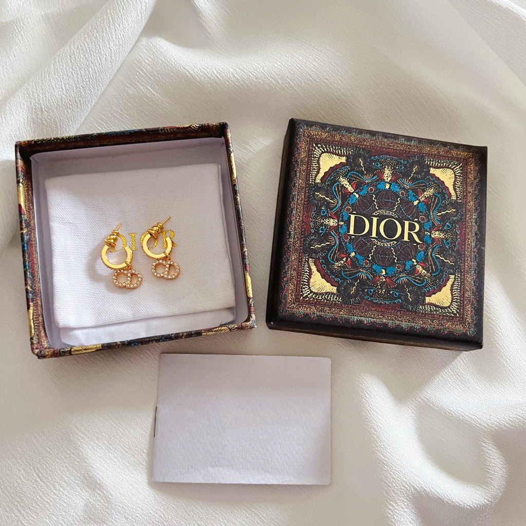 Dior CD Drop Earrings Gold