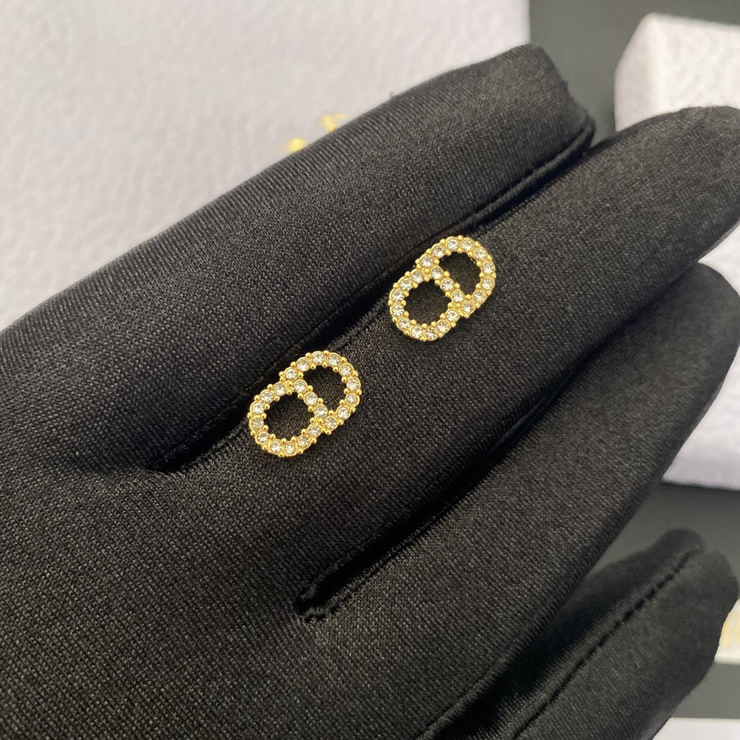 Dior CD Drop Earrings Gold Cubic Zirconia