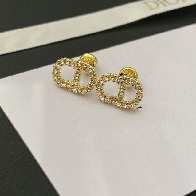Dior CD Drop Earrings Gold Cubic Zirconia