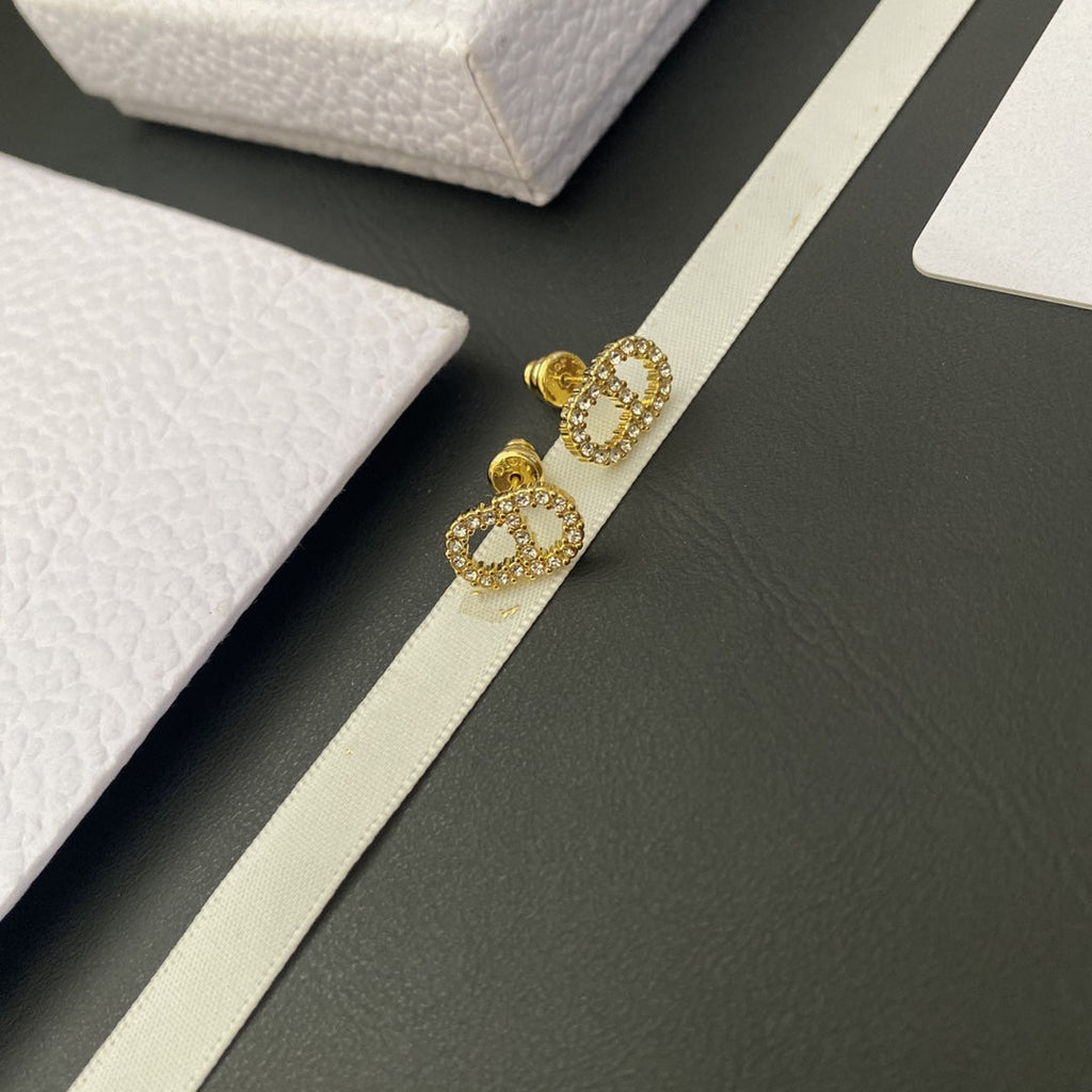 Dior CD Drop Earrings Gold Cubic Zirconia