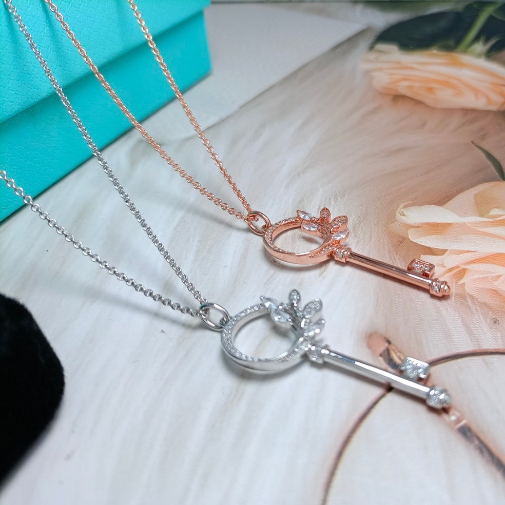 Tiffany Mini Key Olive Leaf Necklace Cubic Zirconia