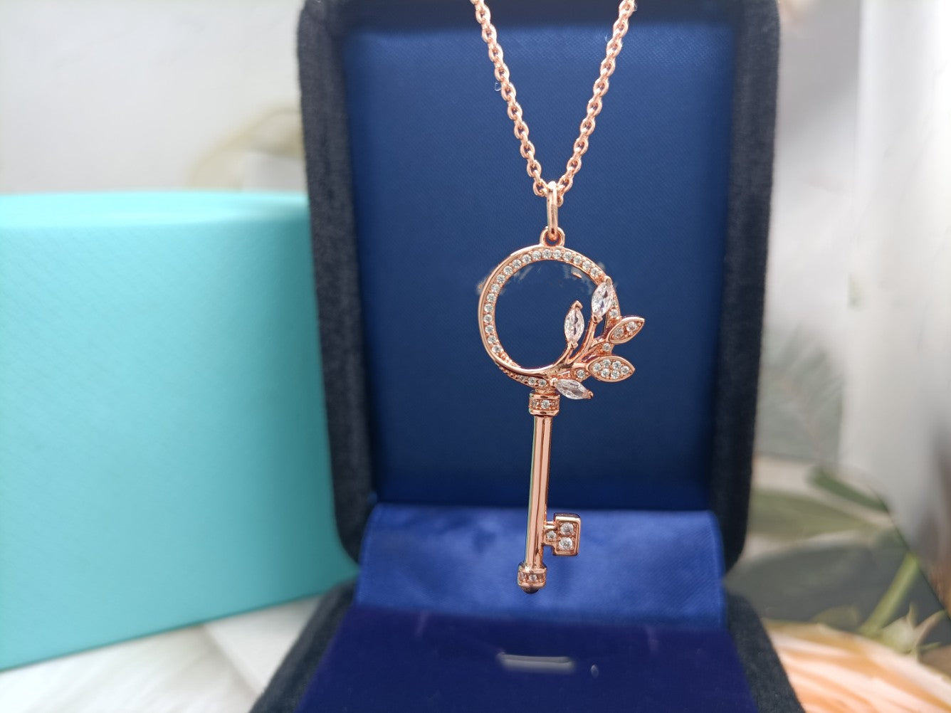 Tiffany Mini Key Olive Leaf Necklace Cubic Zirconia