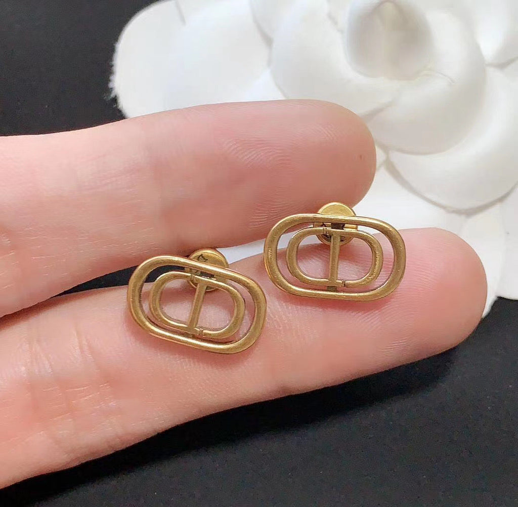 Dior CD Stud Earrings Antique Gold