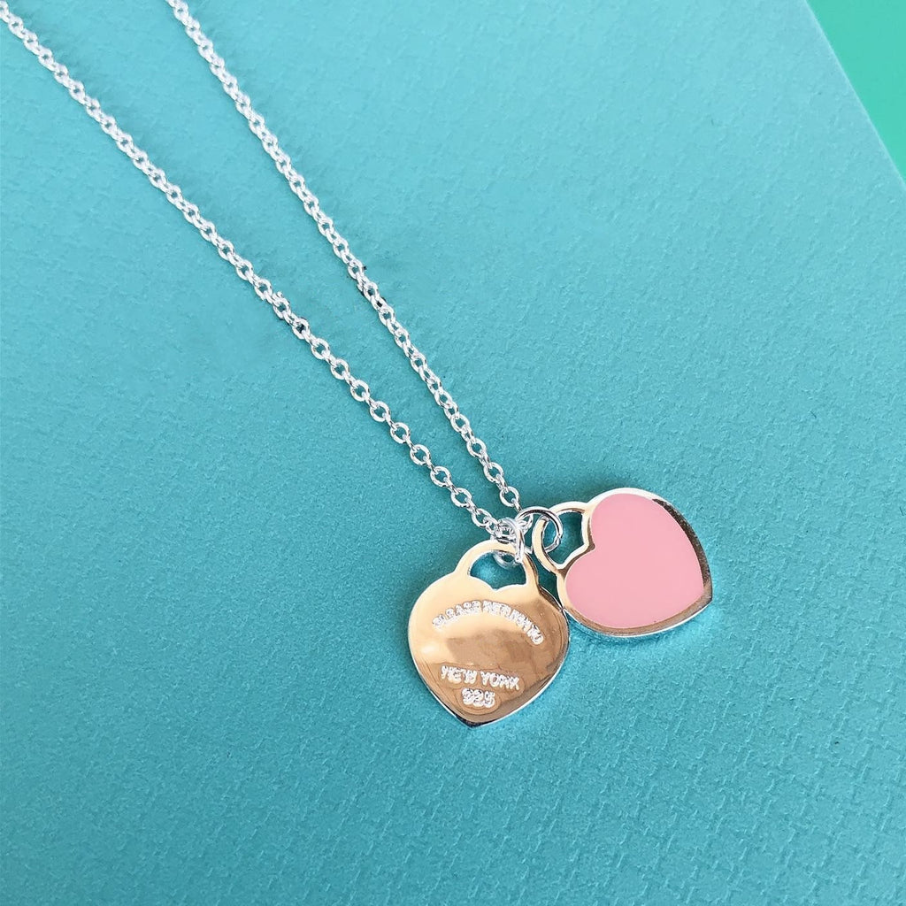 Tiffany Double Heart Pendant Silver Necklace