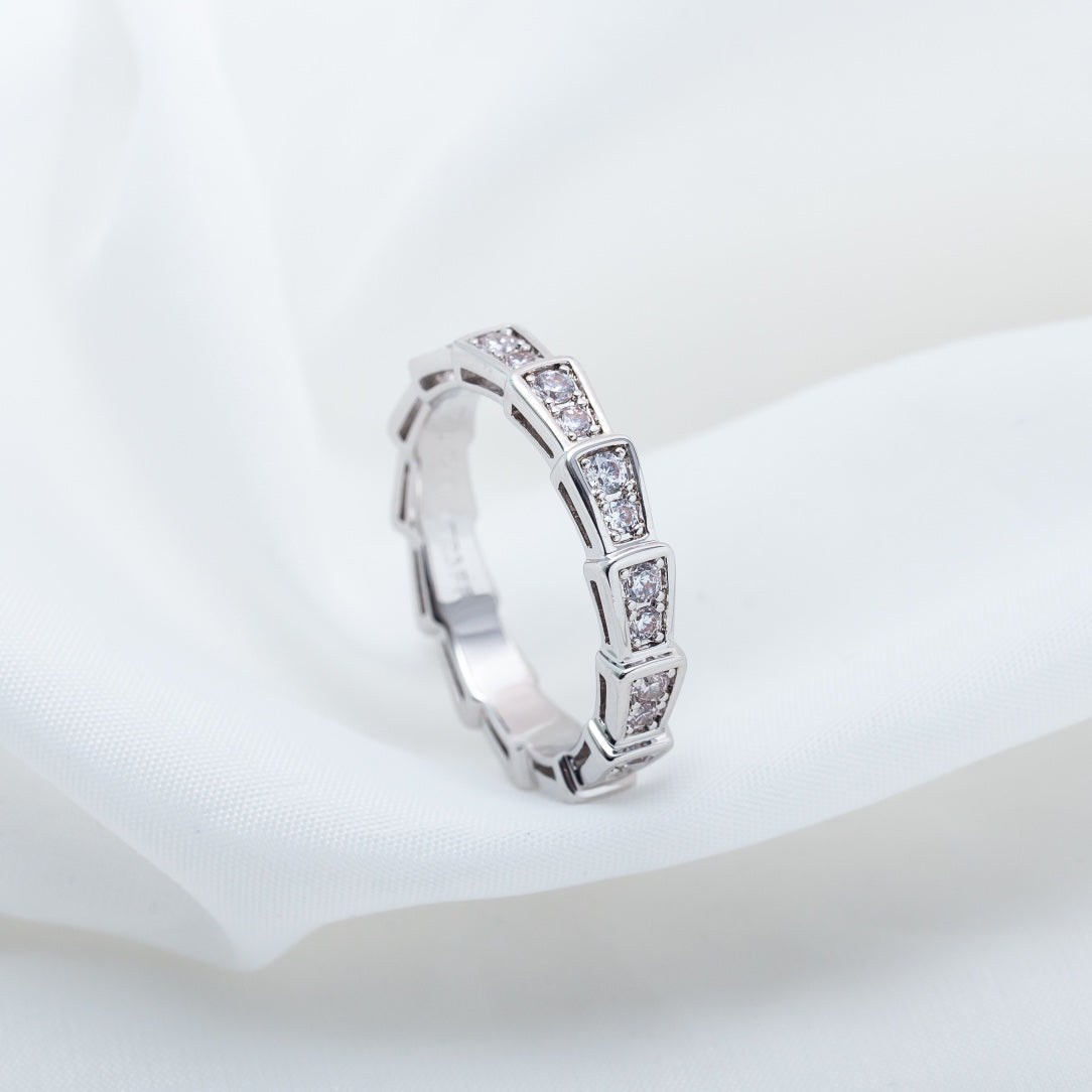 Bvlgari Serpenti Ring Silver Cubic Zirconia Paved 3MM