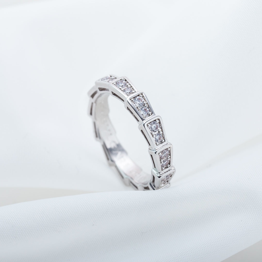 Bvlgari Serpenti Ring Silver Cubic Zirconia Paved 3MM