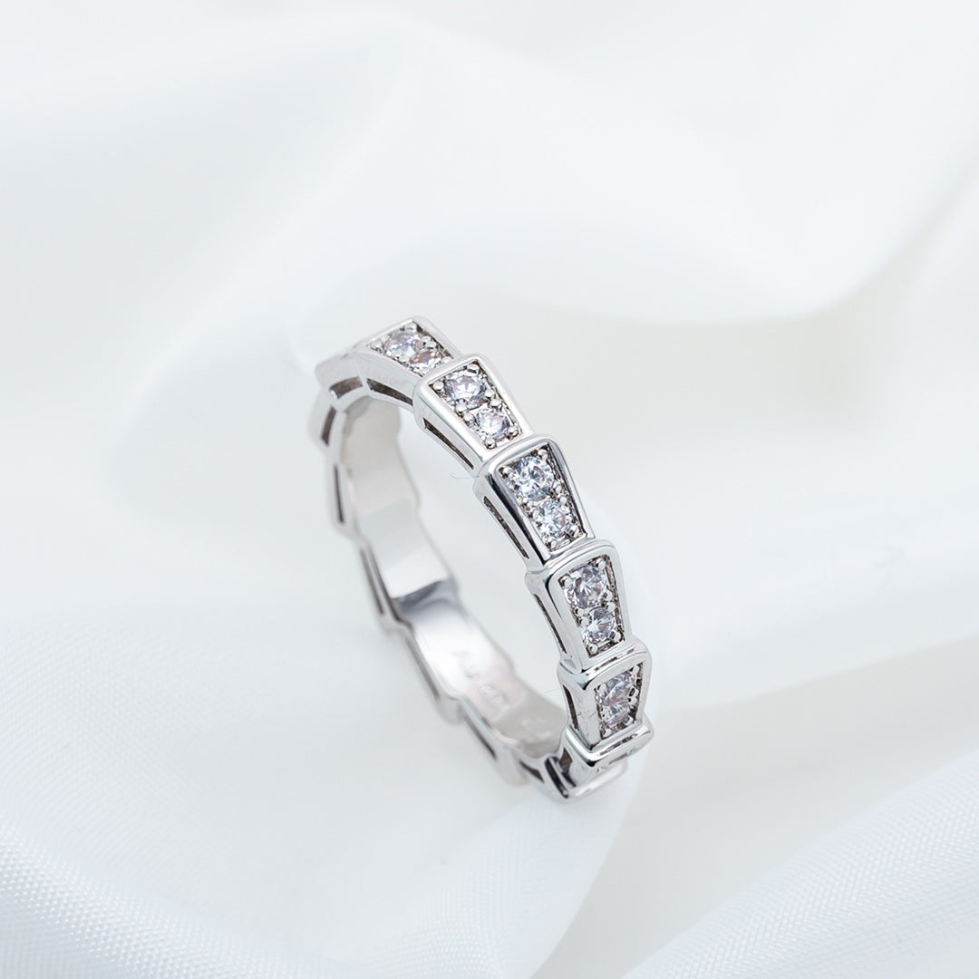 Bvlgari Serpenti Ring Silver Cubic Zirconia Paved 3MM