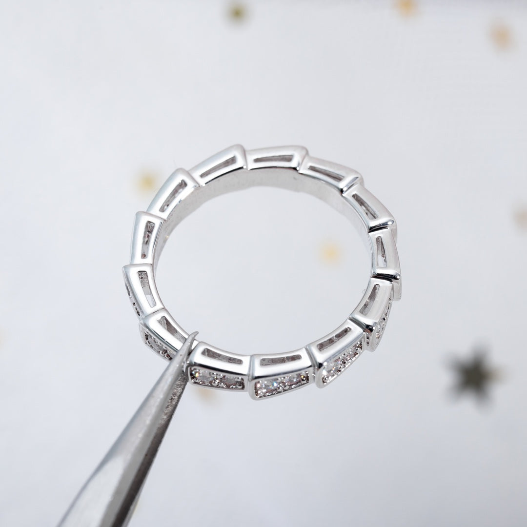 Bvlgari Serpenti Ring Silver Cubic Zirconia Paved 3MM